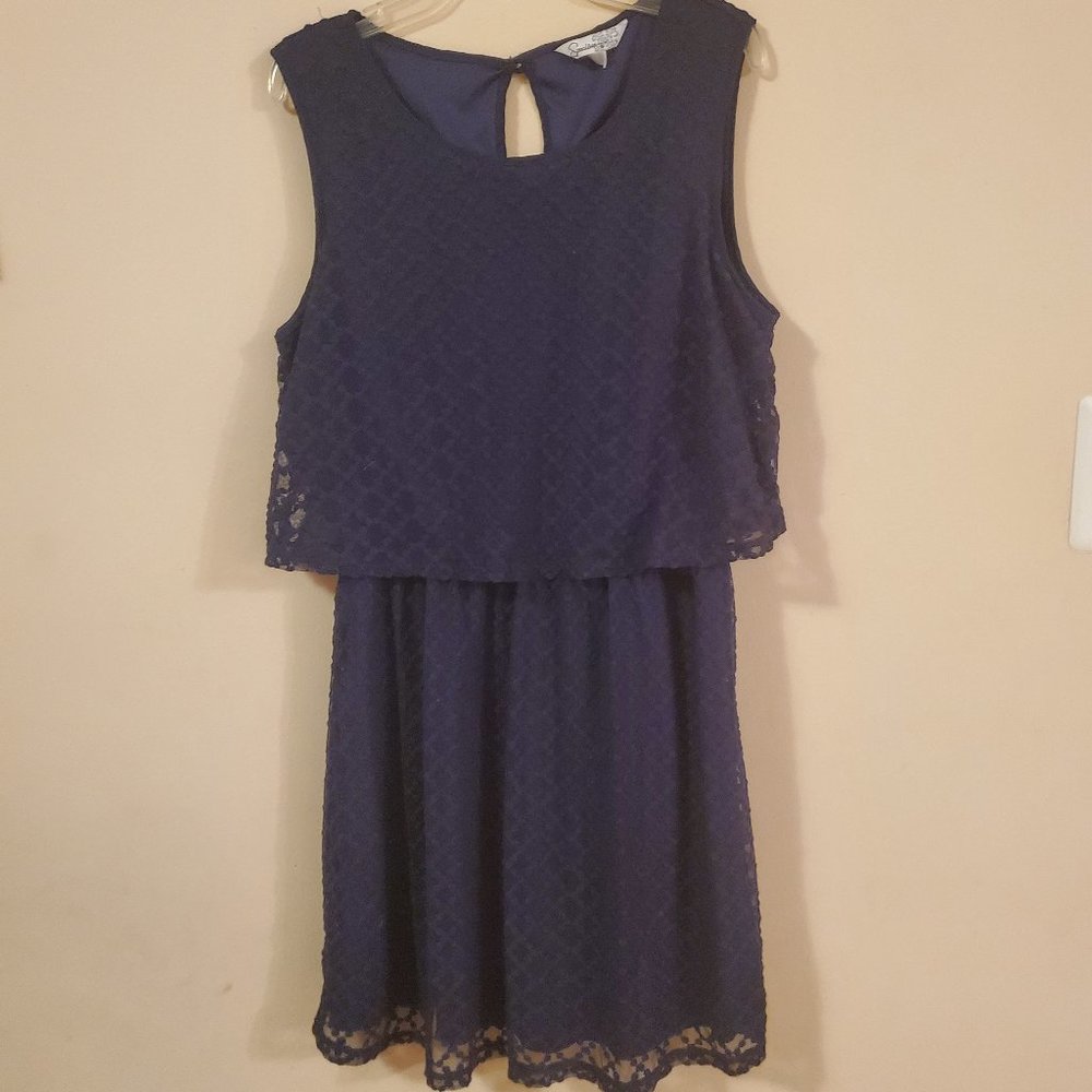Navy Blue Lace Overlay Dress - XL (Juniors)